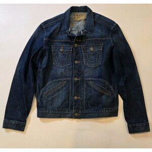 True Religion Mens Danny Denim Jacket XXXL 3X Large Blue Jean Jacket Pockets But